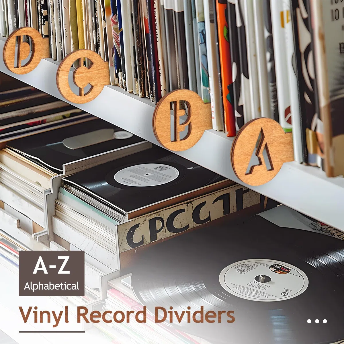 Y-II Divisores de discos de vinilo A-Z, se pueden leer a la izquierda y a la derecha (29 piezas de madera de alta calidad), soporte de discos de vinilo, organizador de almacenamiento de álbumes