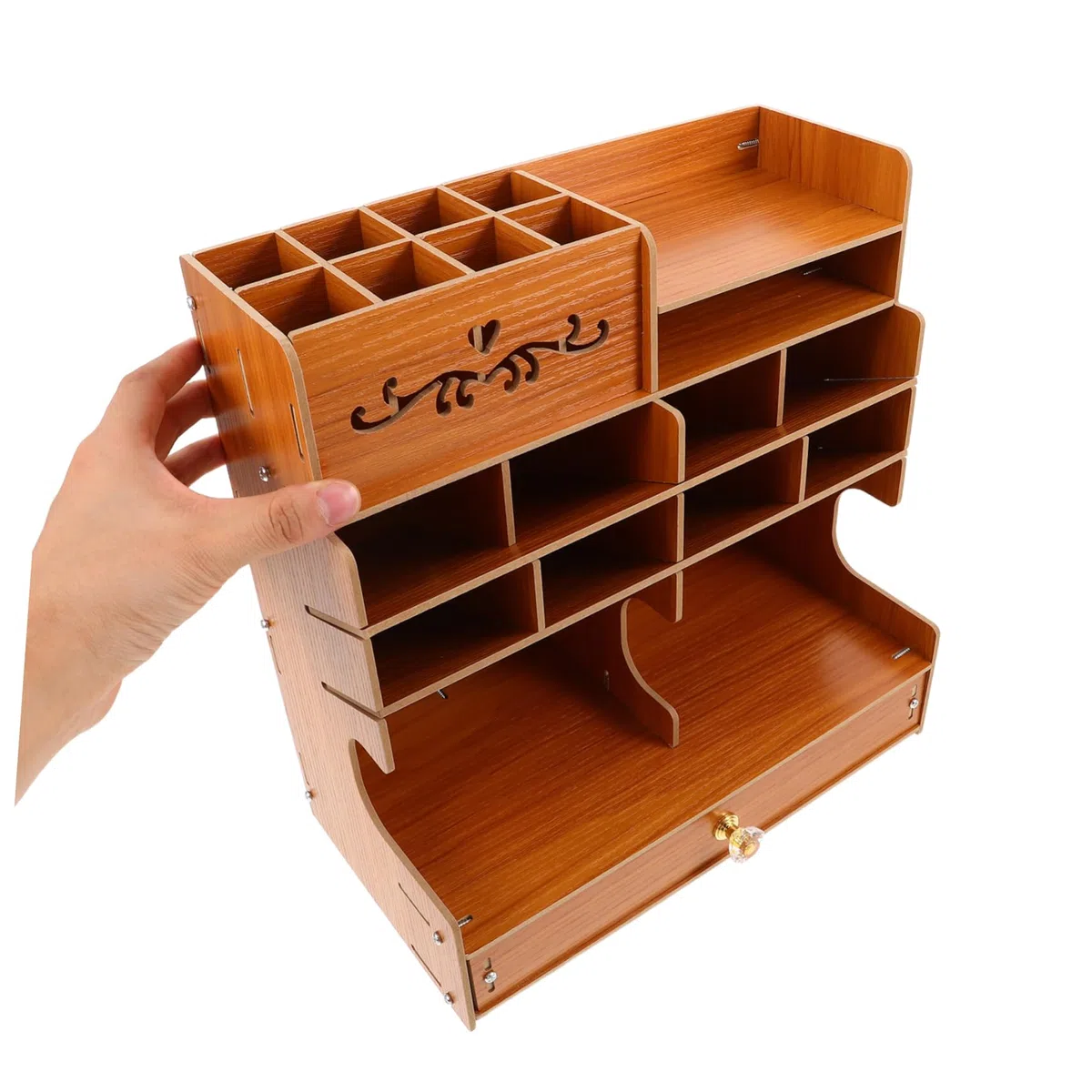 Veemoon Portalápices de Madera de Gran Capacidad con Compartimentos | Base Estable, Diseño Elegante, Organizador de Papelería para Oficina y Hogar, Estructura Multicompartimento