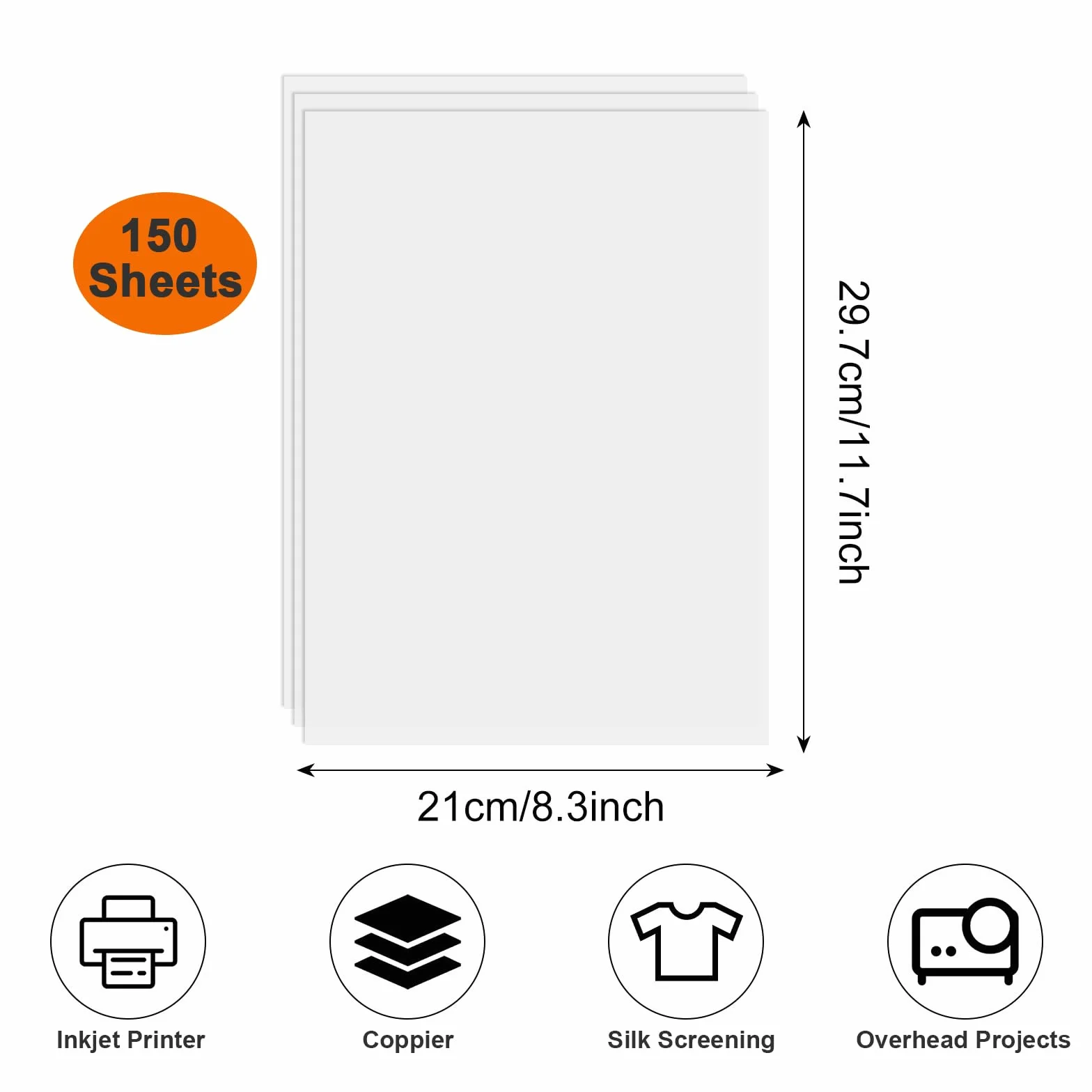 150 hojas de acetato A4 para impresora de inyección de tinta, película transparente impresa con láser, película superior para proyector OHP