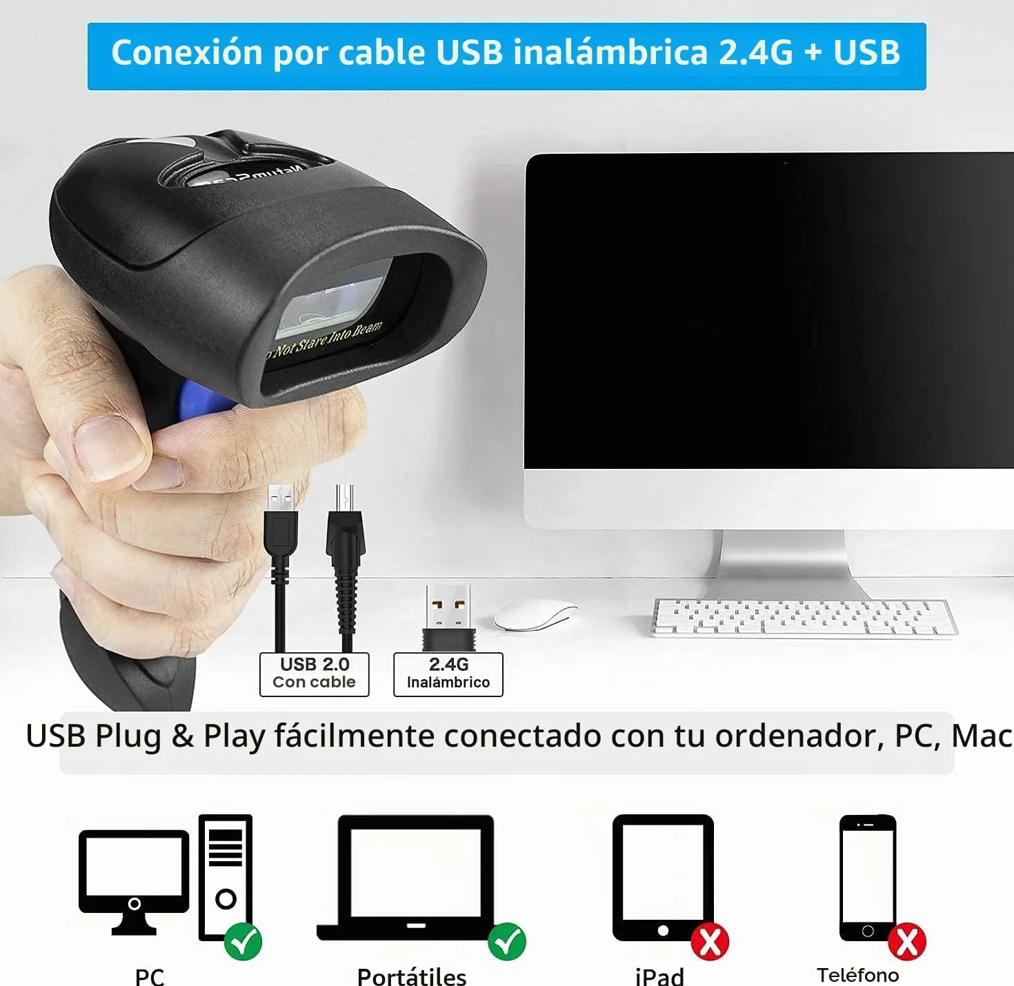 NetumScan Escáner de código de Barras 2D inalámbrico - Lector de código de Barras portátil Escanear QR PDF417 DataMatrix Maxicode para PC PC Computer NSL8