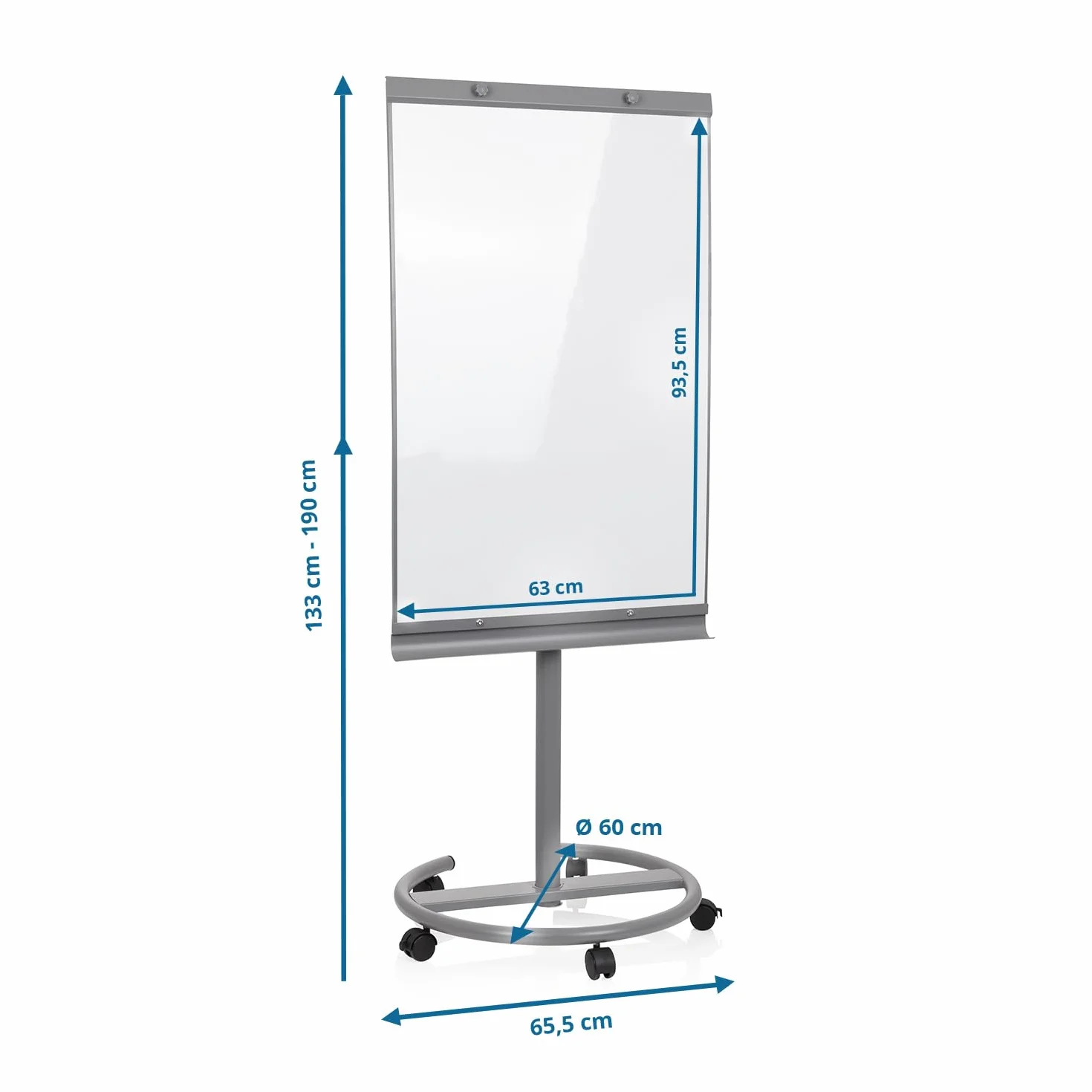 MULTIBOARD Pizarra magnética con caballete móvil y rotafolios 93,5 x 63 cm, altura regulable