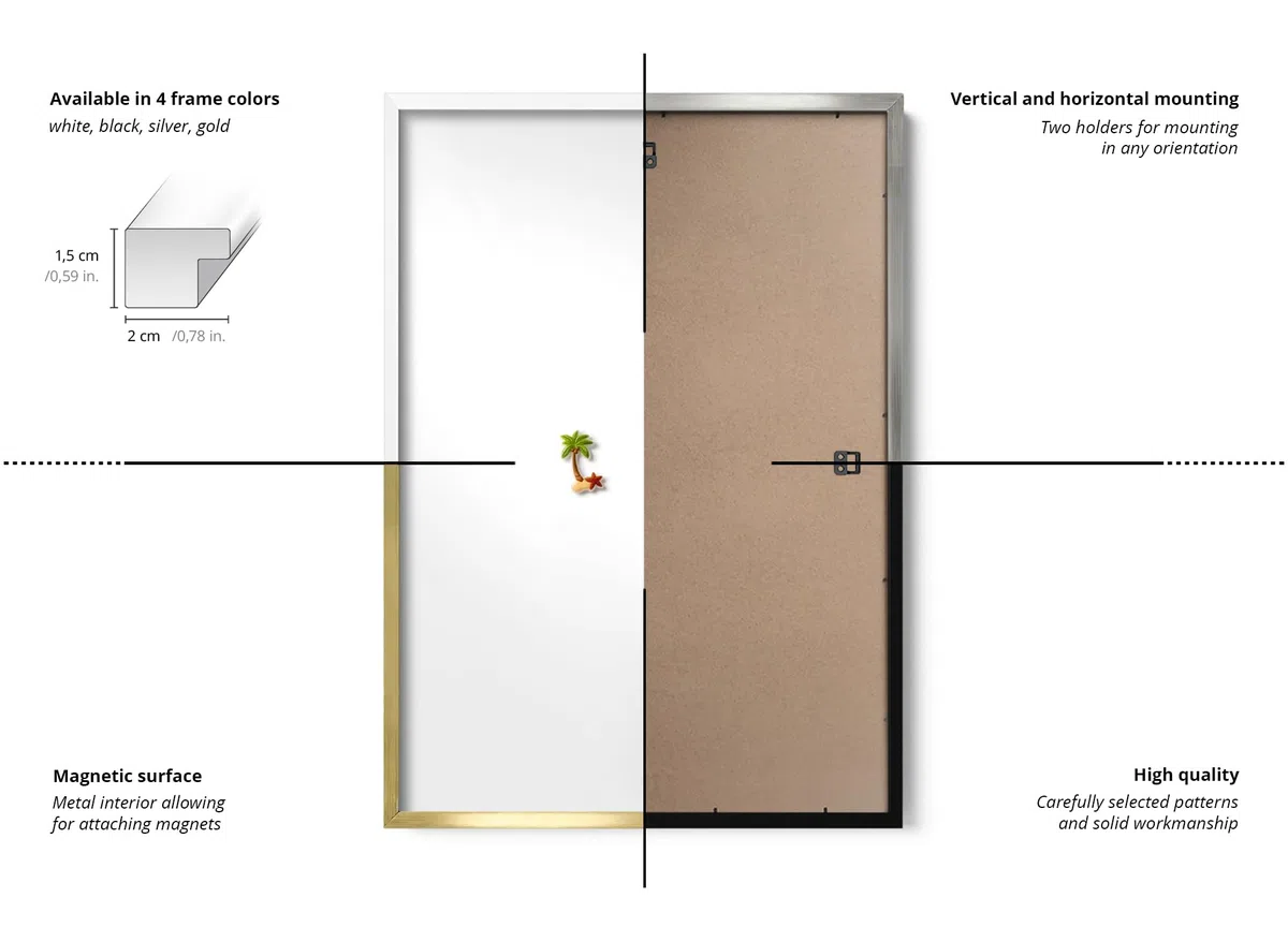 Organizador de Pared 100x70 cm | con Marco Blanco | Our Piece Of The World | Montaje Fácil | Pizarra Magnética | Para Recuerdos de Viaje | Expositor de Imanes Turísticos y Fotos, Notas | Para Cocina
