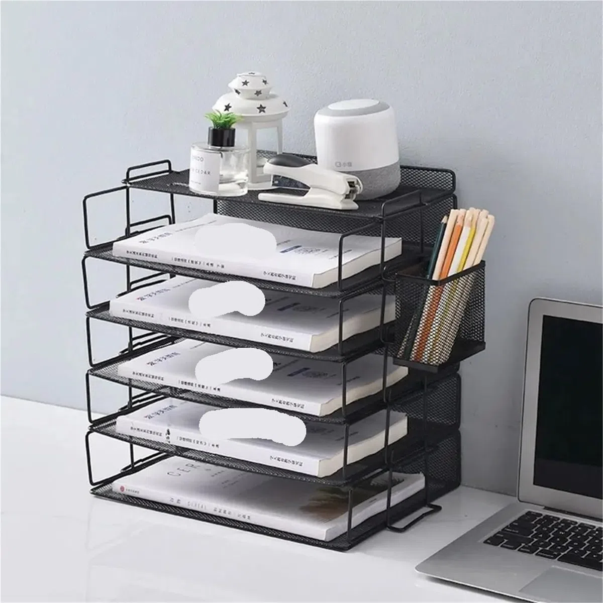 Bandejas de Cartas Estante de almacenamiento de archivos de una sola capa, estante apilable for documentos de escritorio, organizador de bandeja for cartas A4, ahorro de espacio para Oficina(Silver)
