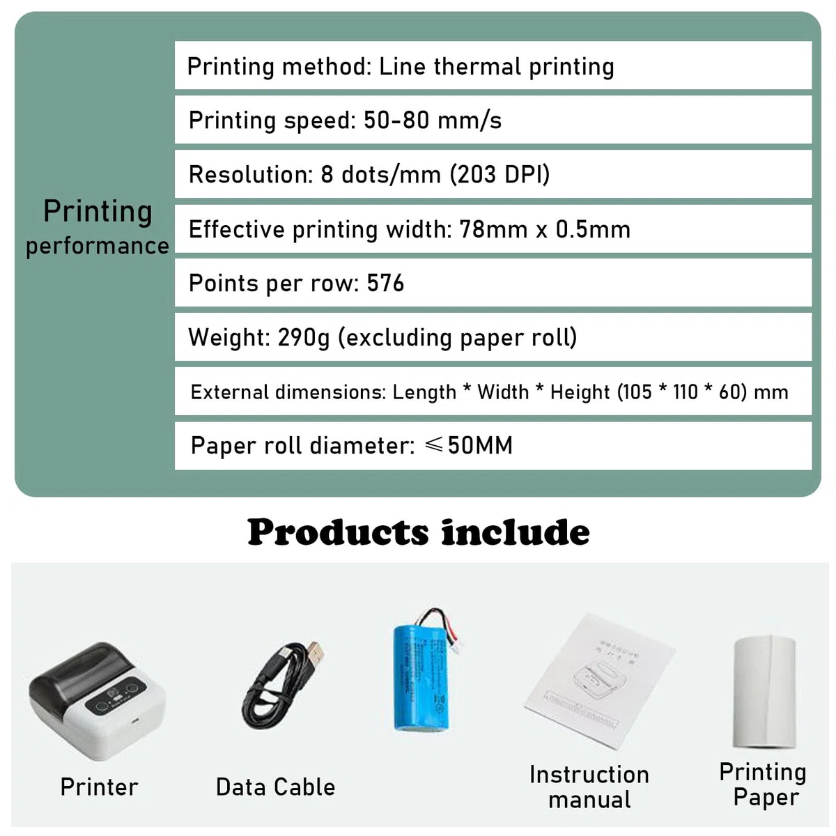 Impresora Térmica Portátil de Recibos, Bluetooth, USB Recargable