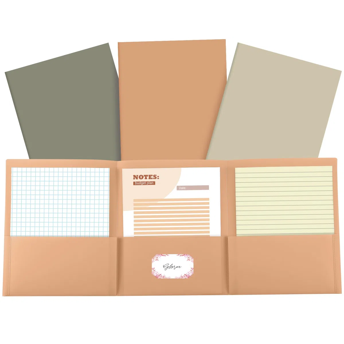 Dunzoom 3 carpetas de bolsillo de 3 bolsillos de 8.5 x 11 pulgadas con soporte para tarjetas de visita, carpeta de 3 bolsillos para papel tamaño carta, uso en oficina, 3 colores (bohemio)