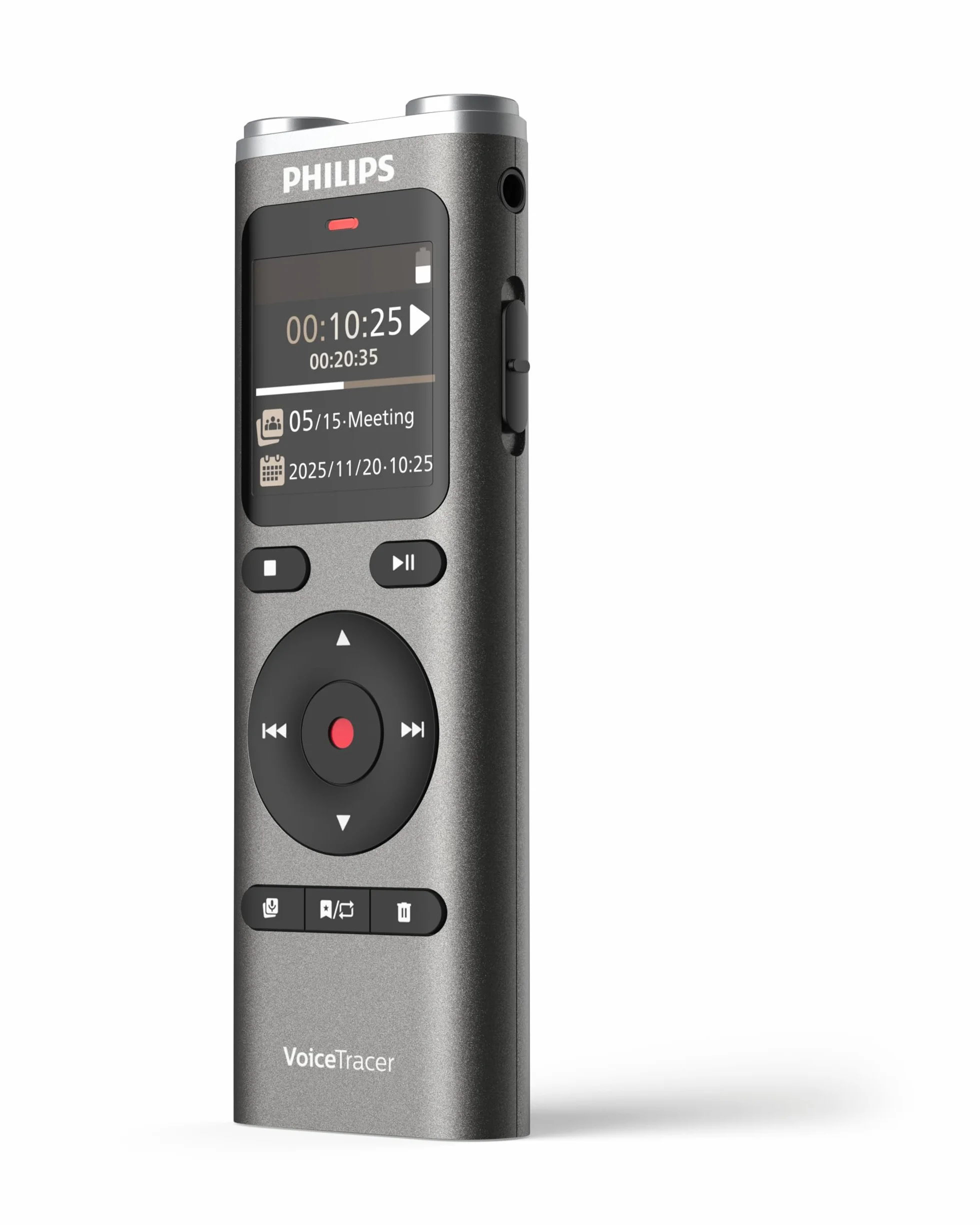 Philips DVT2075 VoiceTracer, grabadora de Audio, 8 GB, MP3, estéreo, batería Recargable de polímero de Litio. Sembly AI para reconocimiento de Voz multialtavoz, creación de resúmenes, actas de
