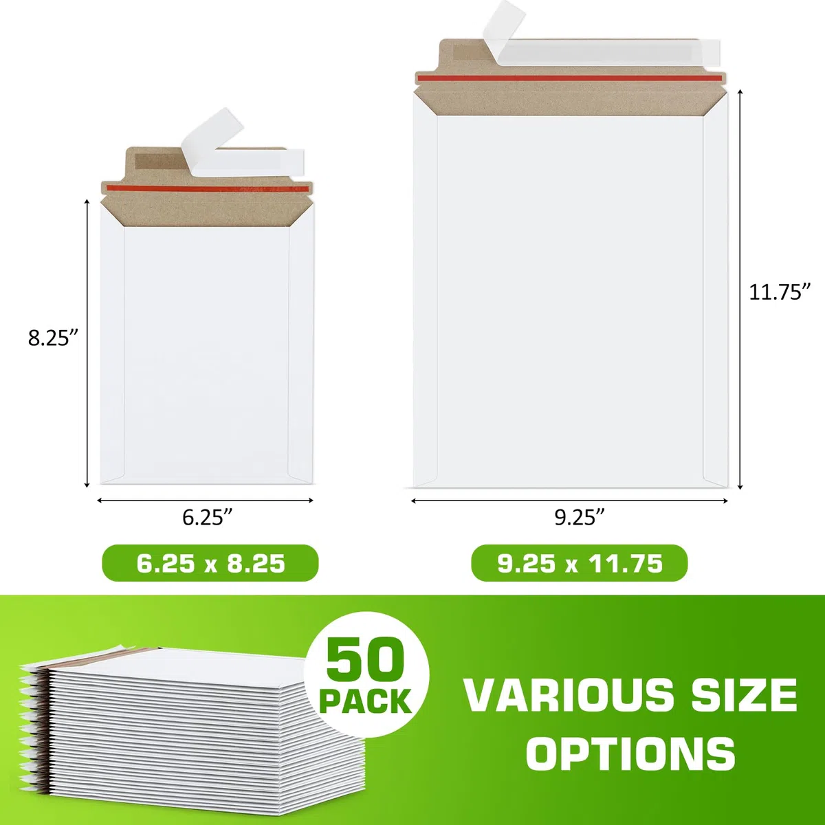 Famagic Sobres rígidos/fotográficos de 6 x 8 unidades, paquete de 50 sobres autoadhesivos de cartón blanco para fotos, archivos, CD, 6.25 x 8.25 pulgadas