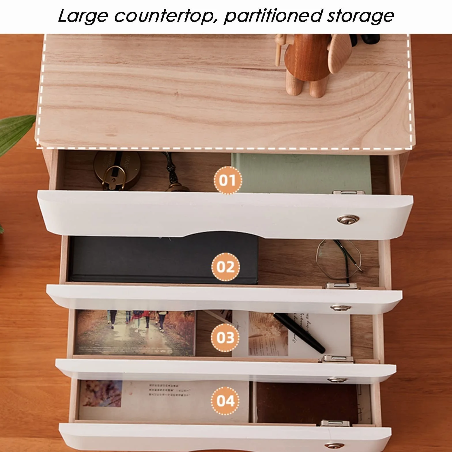 Caja de almacenamiento de escritorio de madera con cajones con cerradura, organizador de archivador de escritorio para suministros de oficina, papeleo y accesorios, gabinete de datos de escritorio de