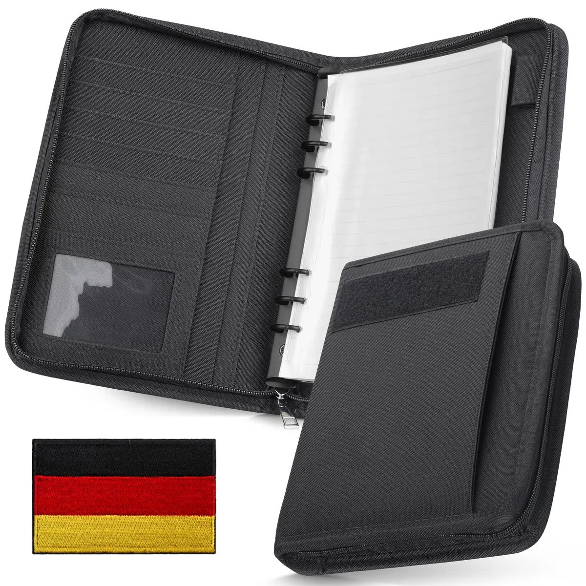 WYNEX Cuaderno TáCtico Padfolio Con 80 Hojas, Cuaderno Militar Militar, Carpeta TáCtica Con Cremallera Para Equipo TáCtico Y Organizador, Recargable, A5, 6 Anillas
