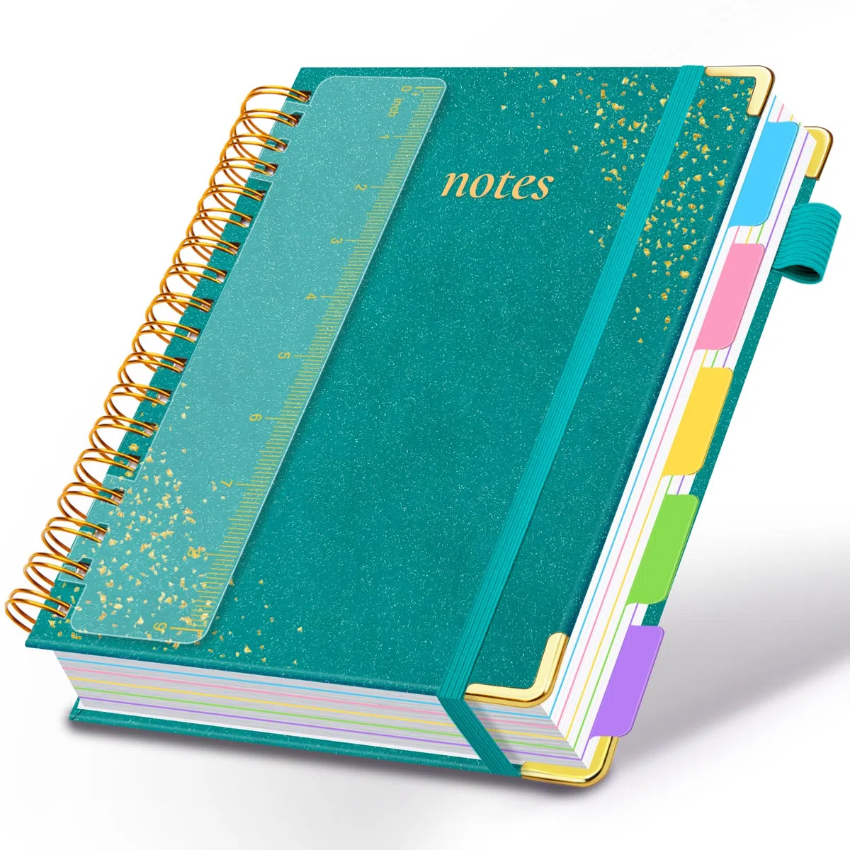 Cuaderno en espiral de tapa dura con separadores y pestañas extraíbles, 8 x 10 pulgadas, cuadernos de 5 temas para el trabajo, cuaderno de rayas universitarias, diario B5 con rayas brillantes