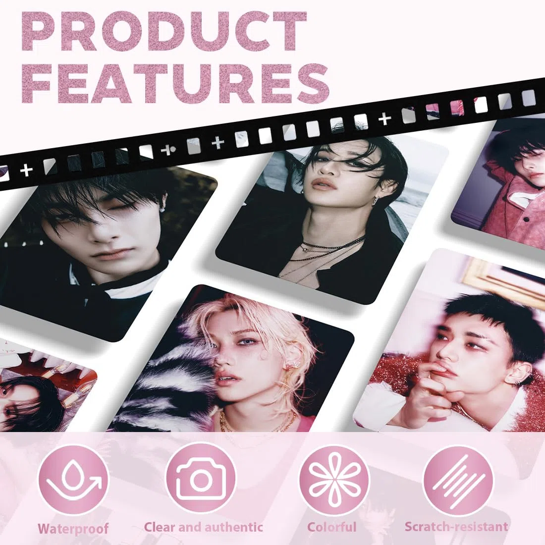 SK Tarjeta de Foto de Acción Real de Estrella Masculina Coreana, 55 Postales y 72 Pegatinas, Con 2 Piezas de SK Figuras del llavero,Set de Regalo de Merchandising