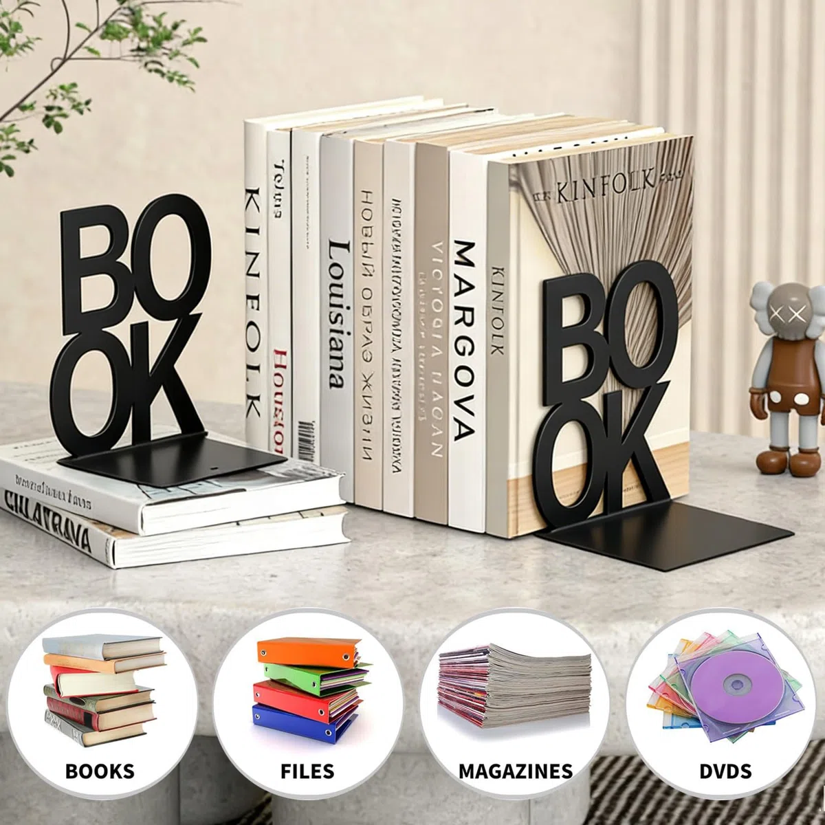 4 Pare Sujetalibros de Metal Sujeta Libros Estanteria Metálicos Antideslizantes Soporte Libros Estante Organizador Libros para Hogar Oficina Escuelas Biblioteca (Negro)