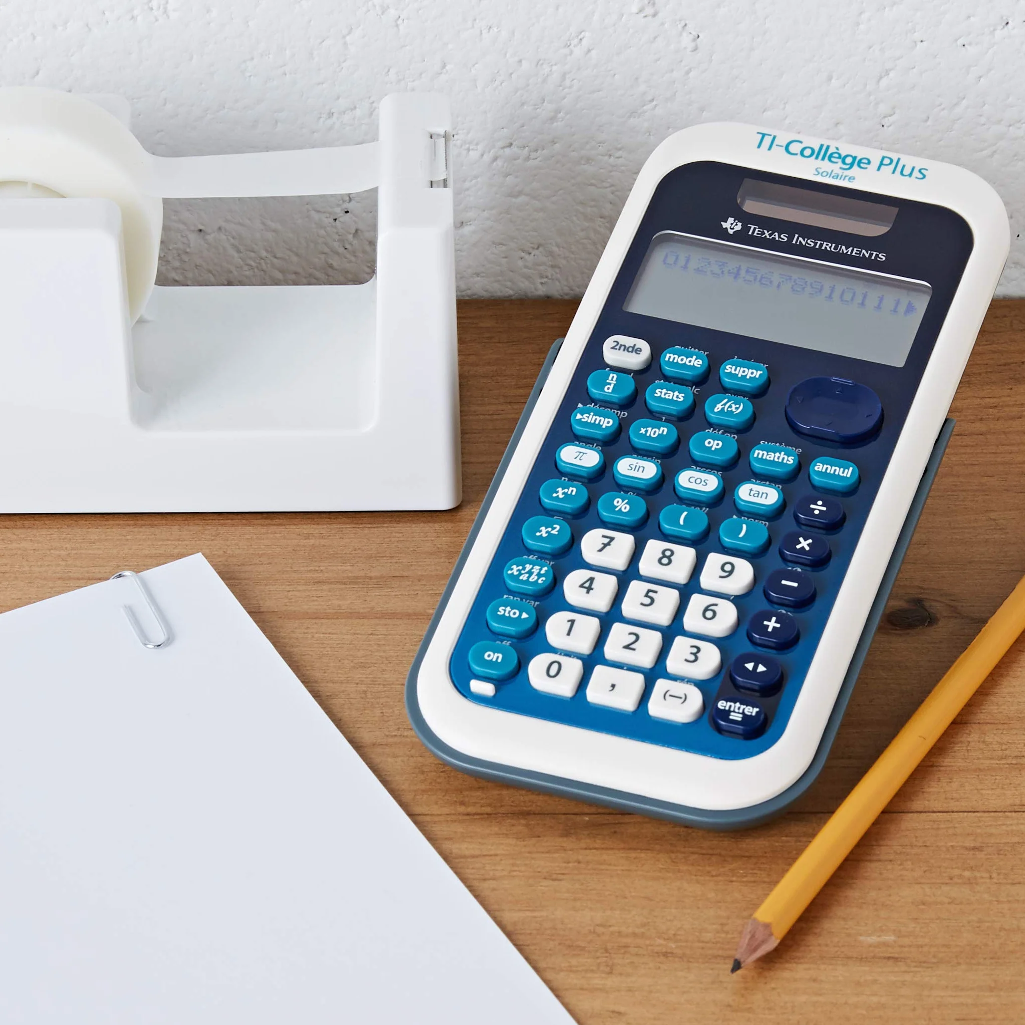 Texas Instruments TI College Plus - Calculadora científica (Panel Solar y batería), Color Azul y Blanco