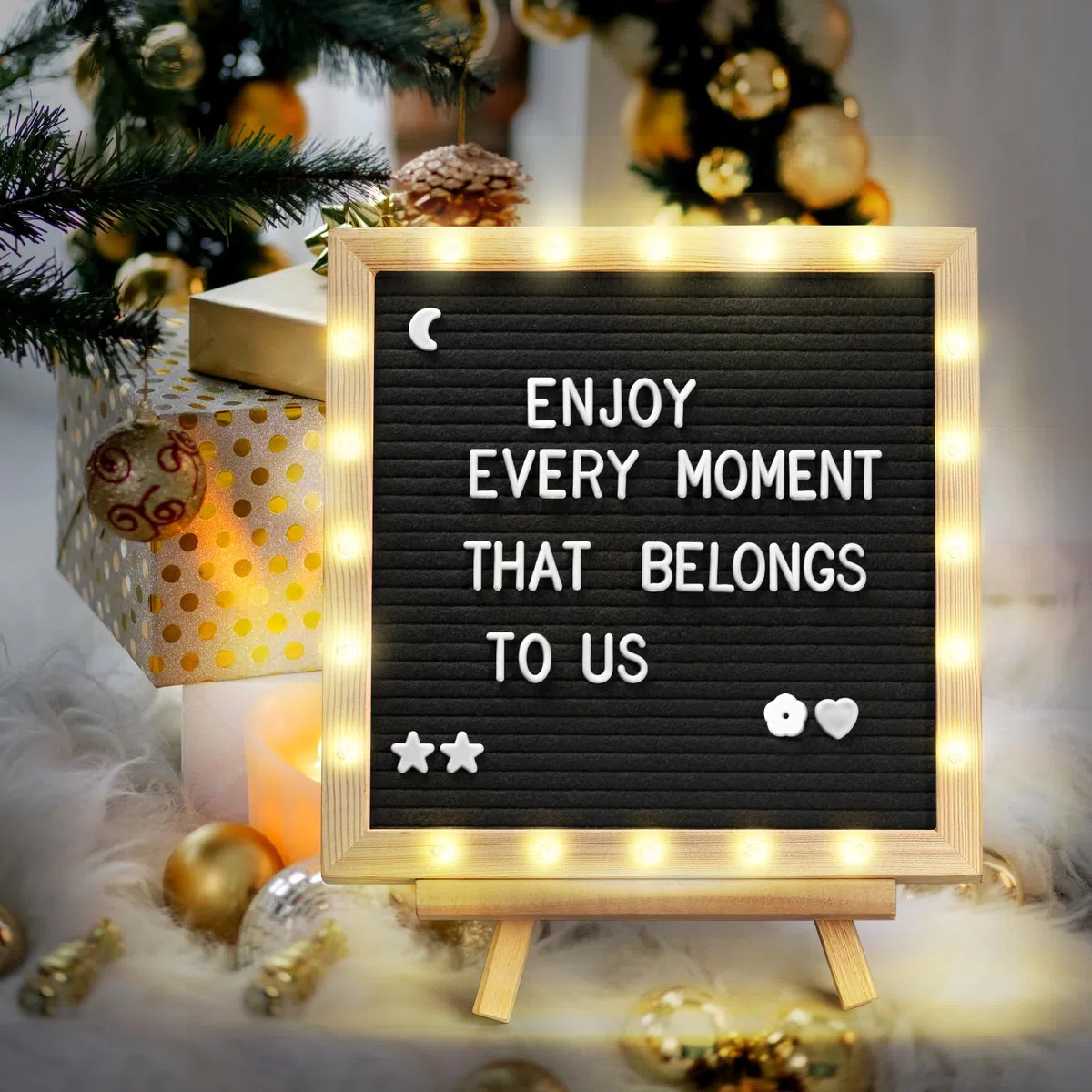 Tablero de Letras de Fieltro Negro (25.4 × 25.4 cm), 340 Letras, LED Soporte Ajustable para Tablón de Mensajes, Menús, Anuncios de Embarazo, Anuncios de BebéS, Bodas y Fiestas, Felt Letter Board