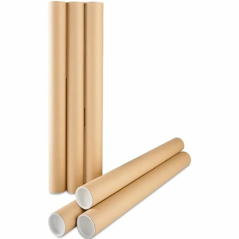 Tubo de cartón redondo marrón 100 mm 1230 mm tapones blancos paquete de 5