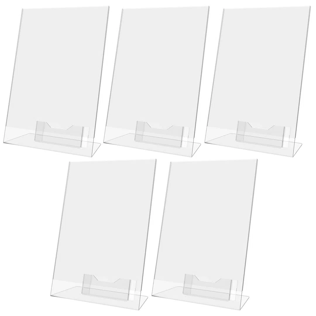 Danieli | 5 x Expositor A4 con Soporte para Tarjetas de Visita de Escritorio de plástico Transparente | Expositor Transparente A4 para ferias, restaurantes, oficinas