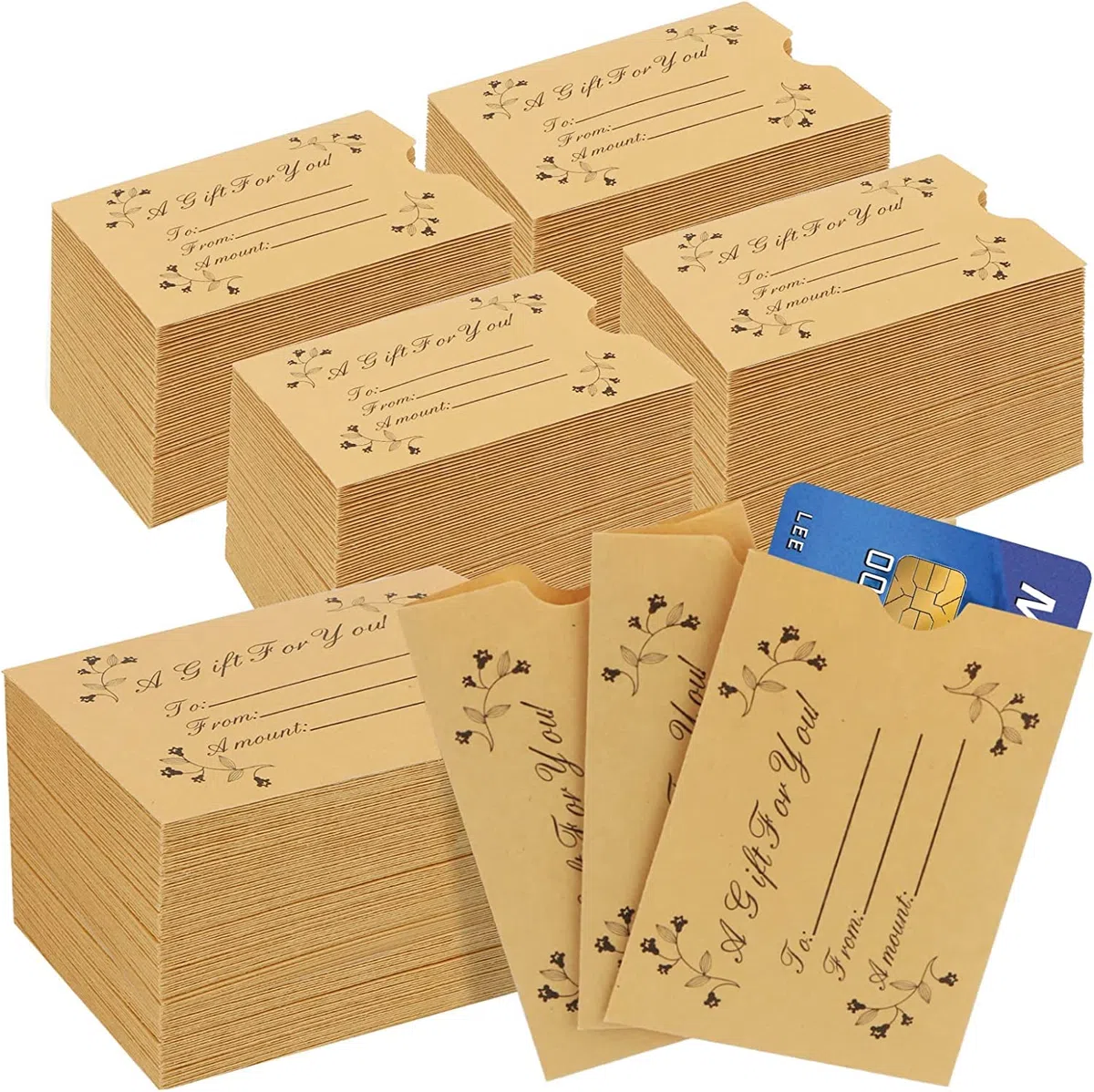 Paquete de 500 fundas para tarjetas de regalo, sobres de papel kraft para regalos y llaves de hotel, protector de tarjetas de crédito de negocios, 3.54 x 2.36 pulgadas