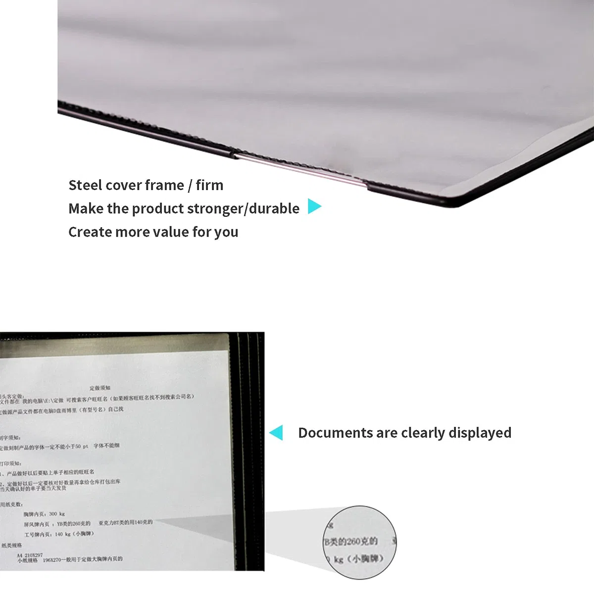 PROPFE 10 Sistema de visualización de Panel de Dos Caras, Carpeta montada en la Pared, Soporte para Archivos con Giro de página, tamaño A4/Carta, Utilizado para Mostrar menús/catálogos/informes