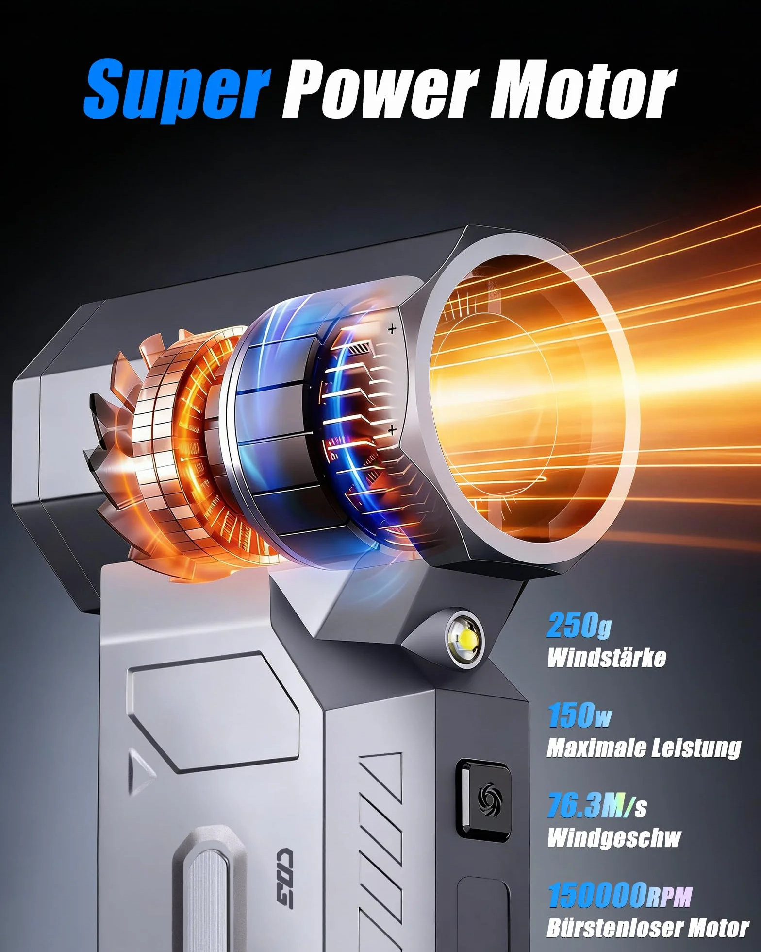 Soplador de Polvo Eléctrico 150000 RPM, Mini soplador Ajustable de 4 Engranajes, Soplador de Aire Comprimido Turbo de Alto Rendimiento, Soplador de Aire con Luz LED para PC, Limpieza Coche