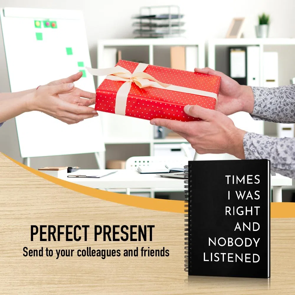 Msticey Times I Was Right And Nobody Listened - Cuaderno de espiral de tapa dura negra de 160 páginas en blanco, regalos divertidos para compañeros de trabajo, familiares, amigos, regalos de
