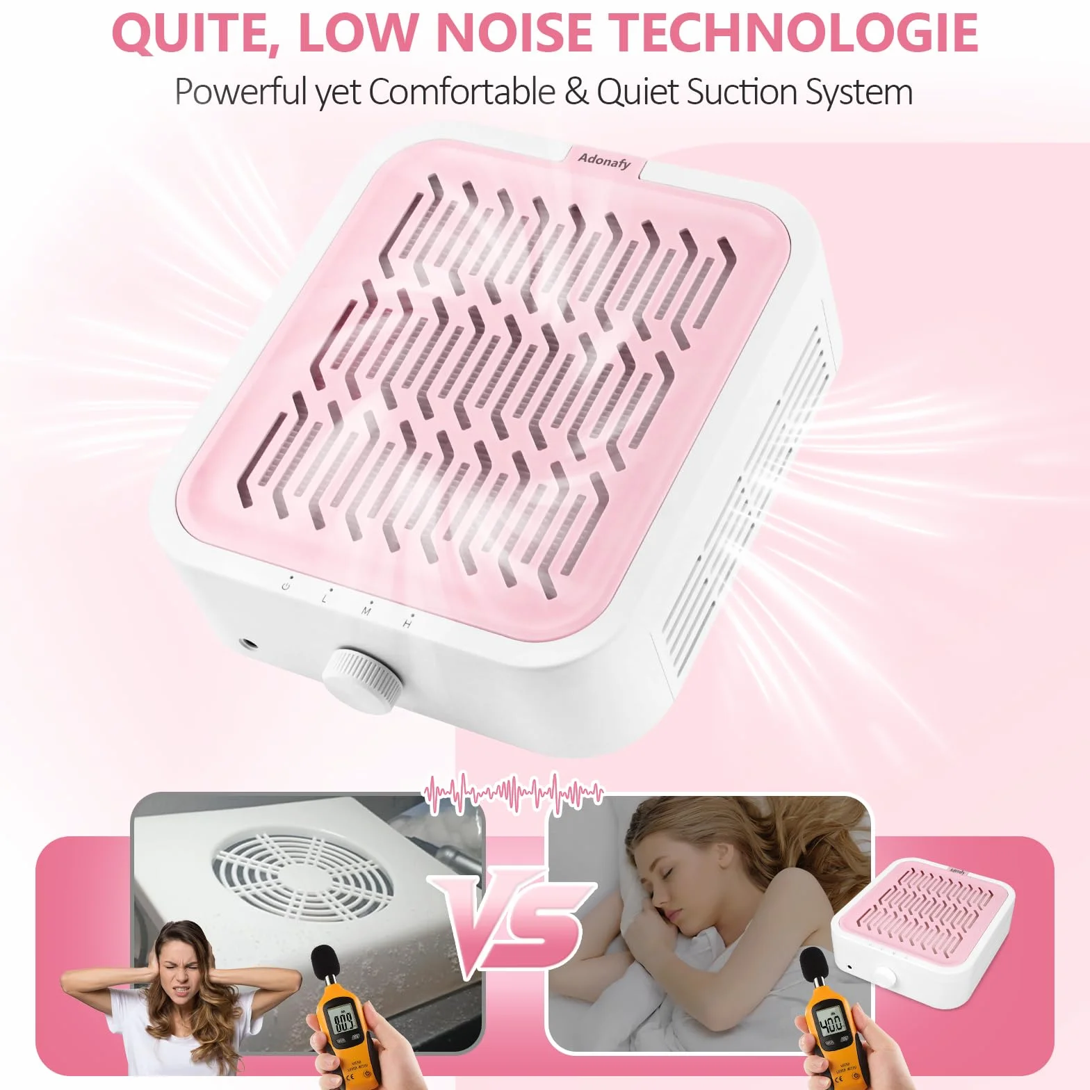 Extractor de Polvo para Uñas Profesional: 120W Potente Aspirador de Uñas para Principiantes - Bajo Nivel de Ruido Silencio Aspirador de Polvo de Manicura para Casa Salon(Rosa)