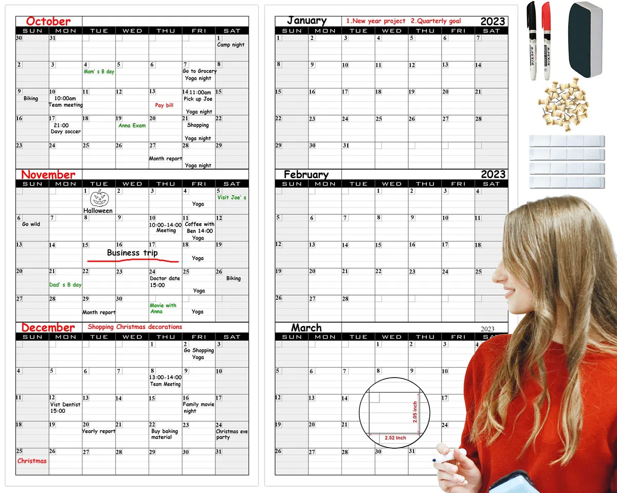Calendario grande de borrado en seco para pared, calendario de pared laminado gigante de 3 meses, planificador mensual grande en blanco, póster de planificación borrable de 90 días sin fecha para el