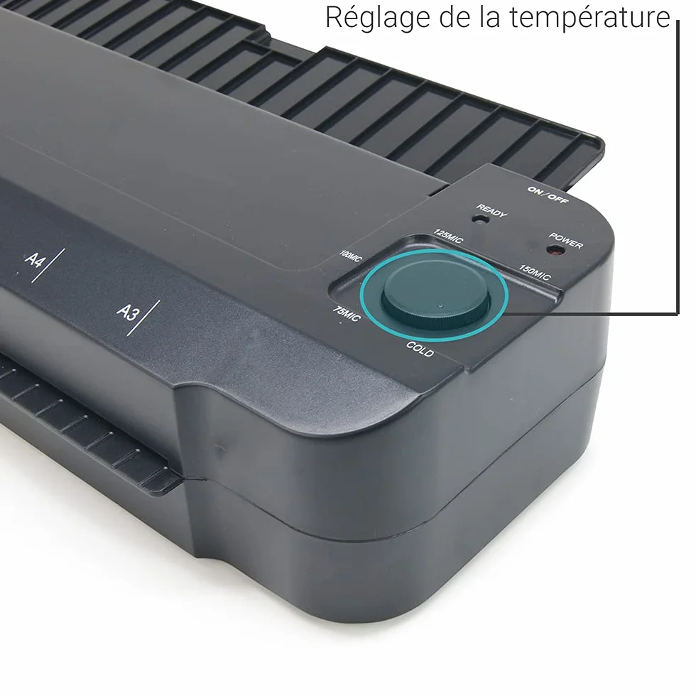 Plastificadora A3 A4 A5 A6 A7 Pro Ultra rápida en caliente y fría hasta 2 x 150 micras Temperatura ajustable para uso profesional intensivo Pack con 200 fundas A4
