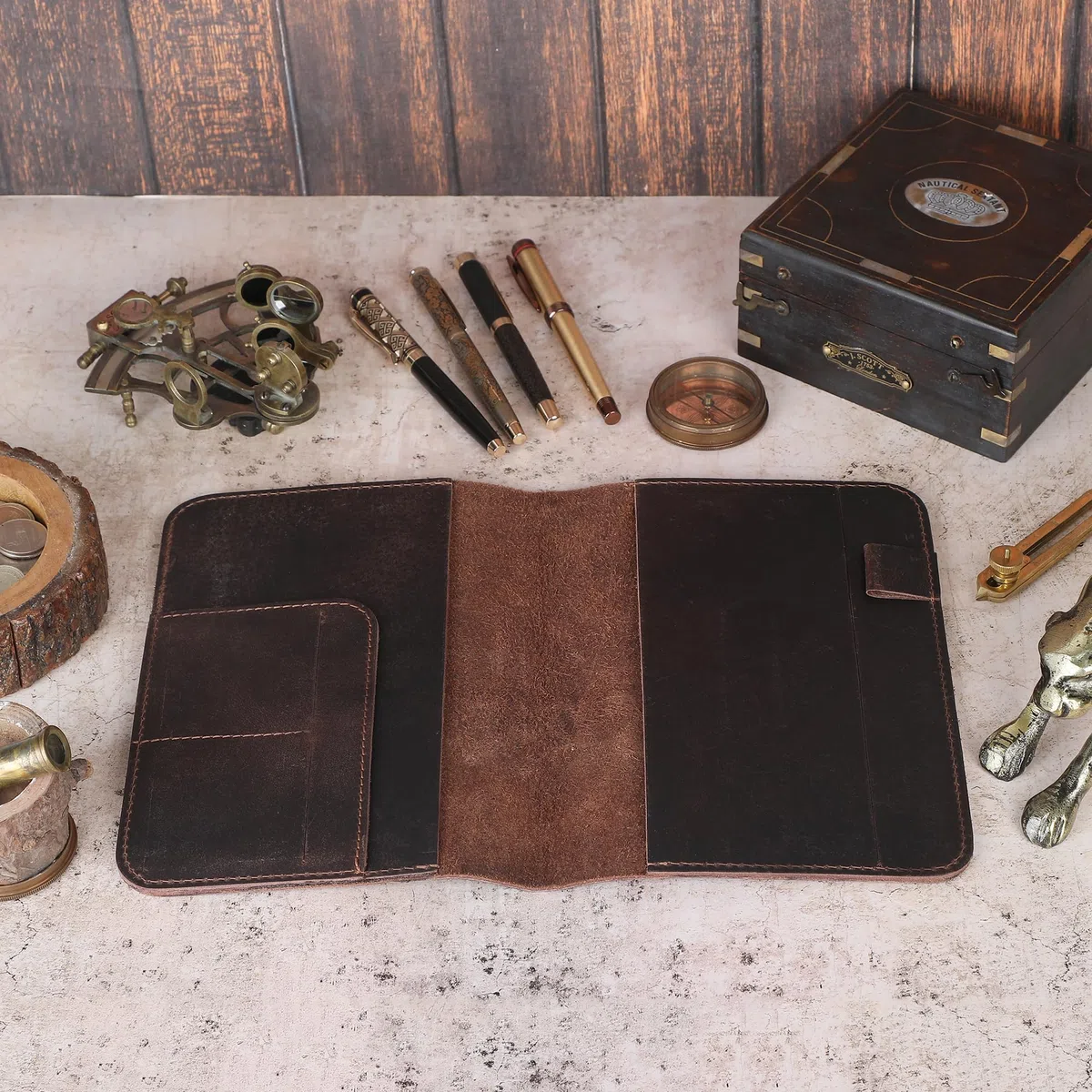 Funda de diario de cuero de 5.75 x 8.25 pulgadas, tamaño A5 mediana recargable, cuaderno de viaje encuadernado en cuero hecho a mano para escritores y viajeros, funda de cuero vintage,