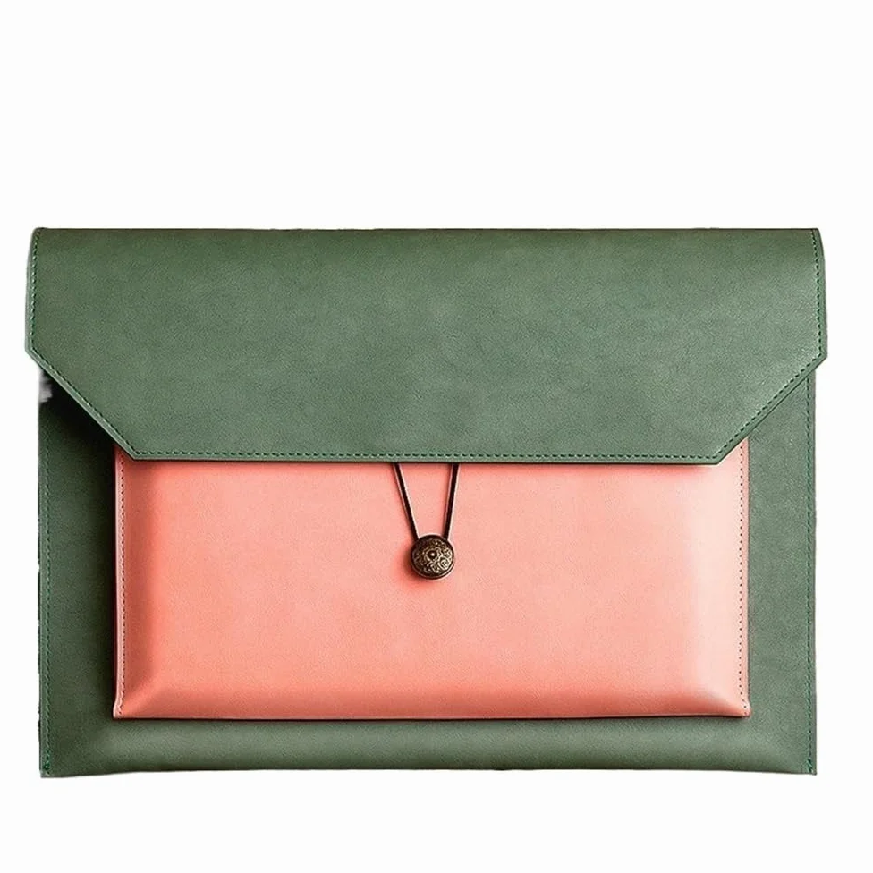 Organizador Bolsa de Archivo de Cuero Bolsa de Archivo de Papel A4 Bolsa de Carpeta Información Maletín de Negocios Bolsa de Almacenamiento de facturas para la Oficina(Green)