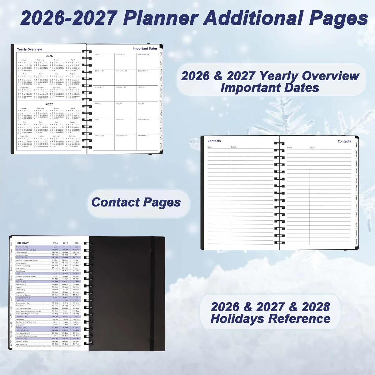 Agenda semanal y mensual 2026-2027, 2026, de julio de 2026 a diciembre de 2027, agenda de 18 meses con pestañas, tamaño A5, color negro