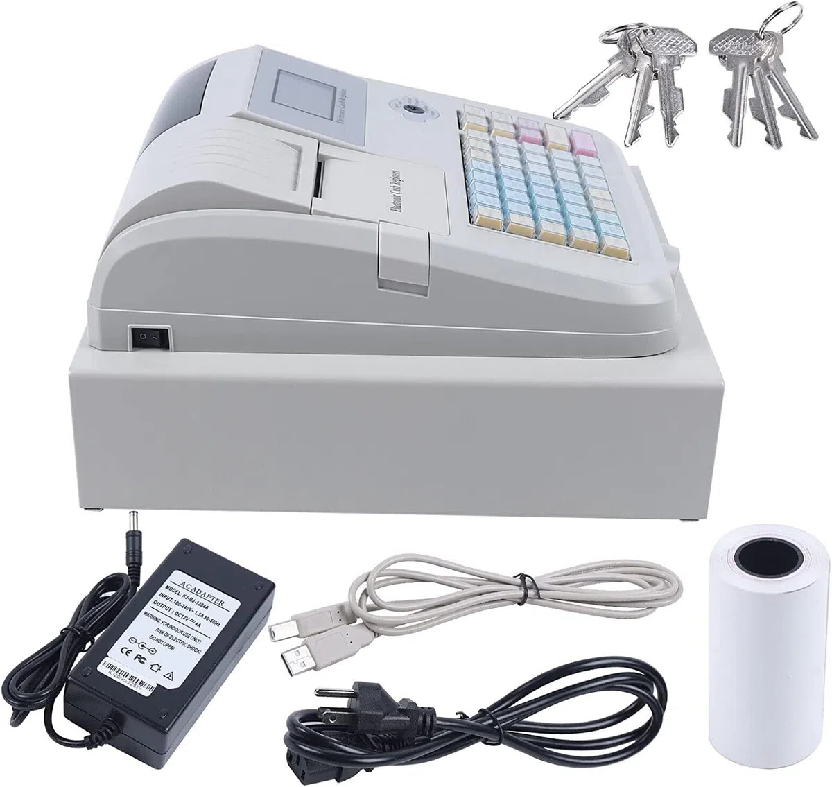 Caja registradora Sistema TPV electrónico con cajón, Caja registradora Comercial de 8 Leds Digitales 48 Teclas para pequeñas Empresas, restaurantes y supermercados