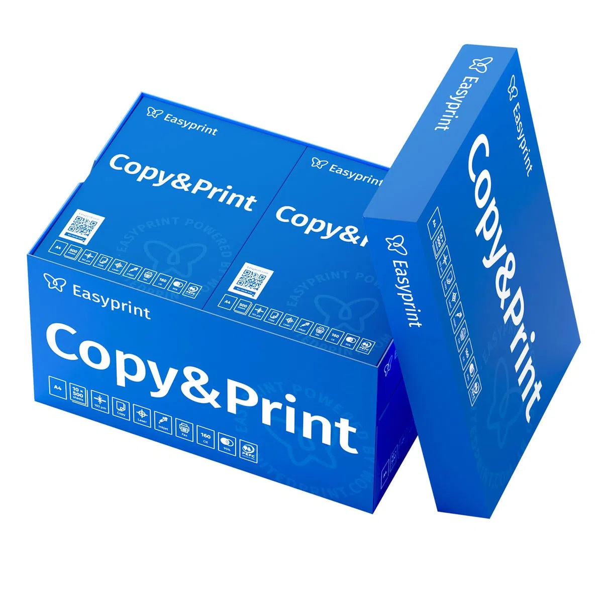 Easyprint Papel multiusos para impresora, Folios A4, 100.000 Hojas, 20 Paquetes de 5.000, Color blanco brillante CIE 160, PEFC