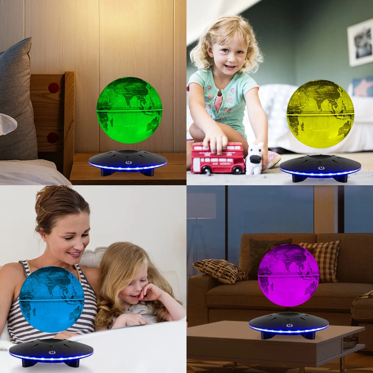 Globo de levitación Bolas de levitación magnética Rotación automática Cambio multicolor LED Mapa del mundo flotante para habitación Escritorio de oficina Luces nocturnas Regalo educativo para niños