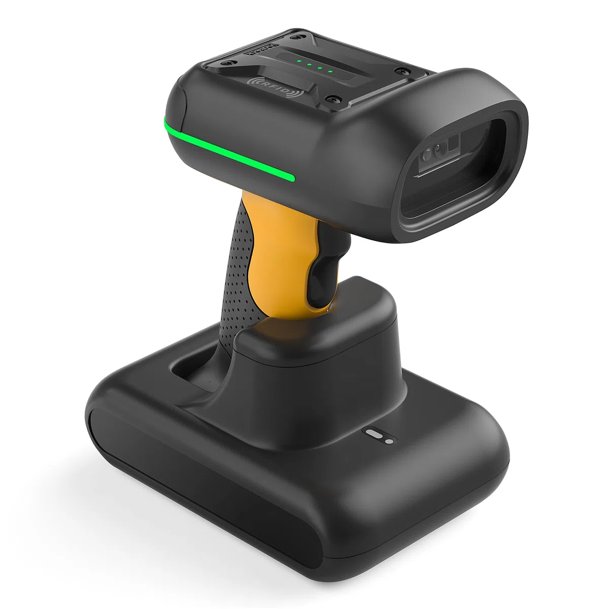 Inateck Escáner de código de barras RFID industrial, inalámbrico, lector de códigos de barras 2D IP67 con base de carga, conexión Bluetooth/2.4G/USB, batería de 2600 mAh, soporte SDK de aplicación