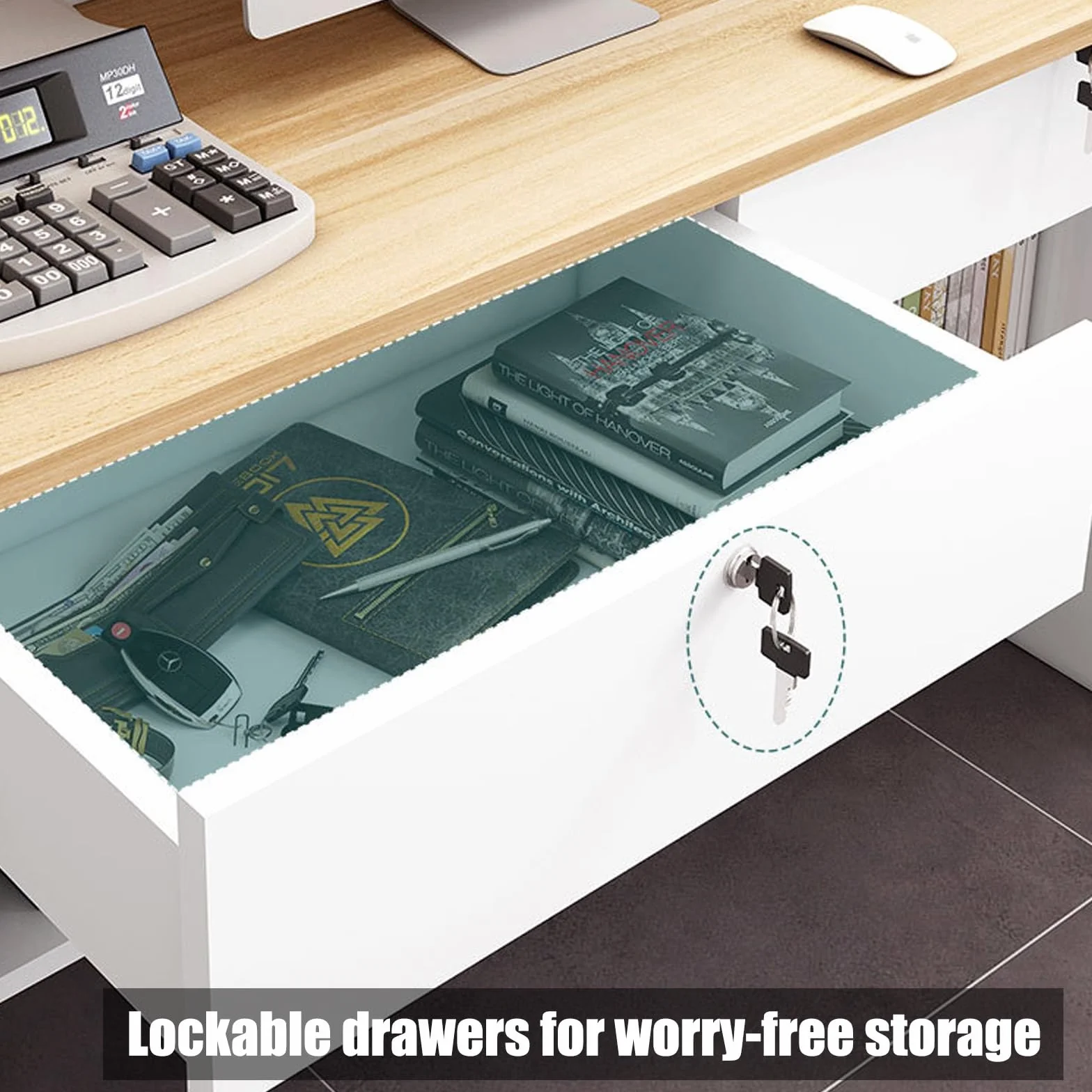 Mostrador de recepción con mostrador, mostrador de recepción con cajones con cerradura, para salón de belleza, supermercado, tienda de conveniencia, tienda de ropa, tienda de té con leche(White+Light