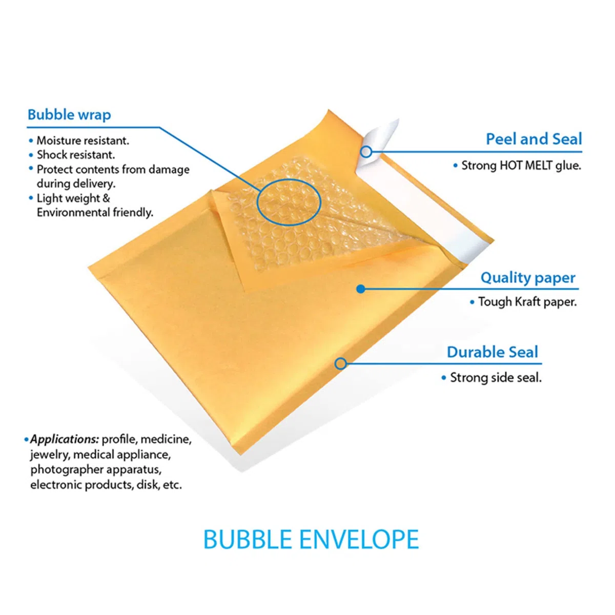 Supply Air Sobres acolchados de burbujas de papel kraft de 10.5 x 16 pulgadas, tiras autoadhesivas, paquete de 100 unidades para envío por correo