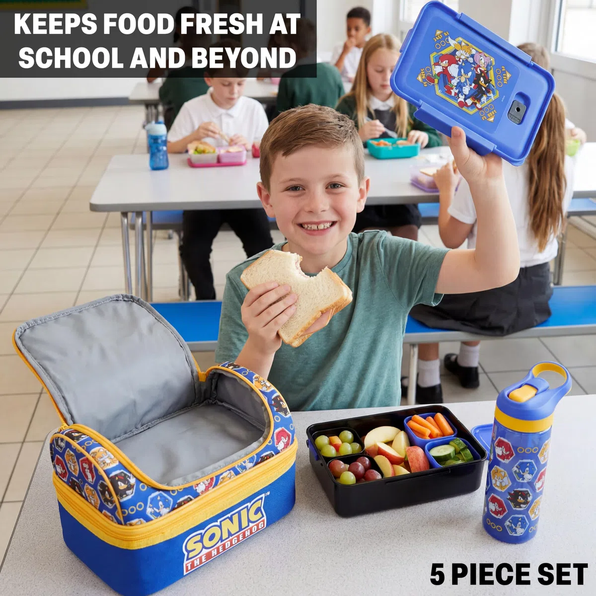 Get Trend SONIC THE HEDGEHOG Bolsa Térmica, Set Niños, 3 Piezas, Botella Agua 600 ml y Caja Bento Fiambrera con 2 Compartimentos, Sin BPA, Colegio y Guardería (Azul/Multi Sonic)