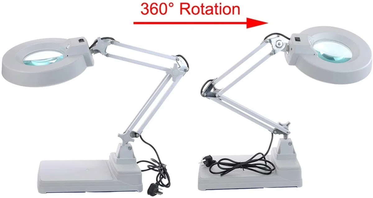 Lupa, 3X/5X/8X/10X LED Lupa de 127 mm, Lupa de Manos Libres con Soporte de lámpara LED Escritorio de Mesa de Altura Ajustable en Lupa iluminada para Lectura Artesanía Pasatiempos, Banco de Trabajo