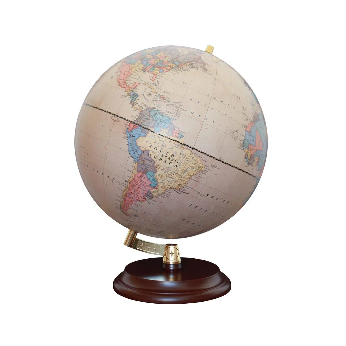Globo Magallanes Vasa con mapa político o laminado a mano, independiente sin meridiano de 32 cm de diámetro, globo con pie de madera marrón rojizo escala 1:40.000.000 32 cm