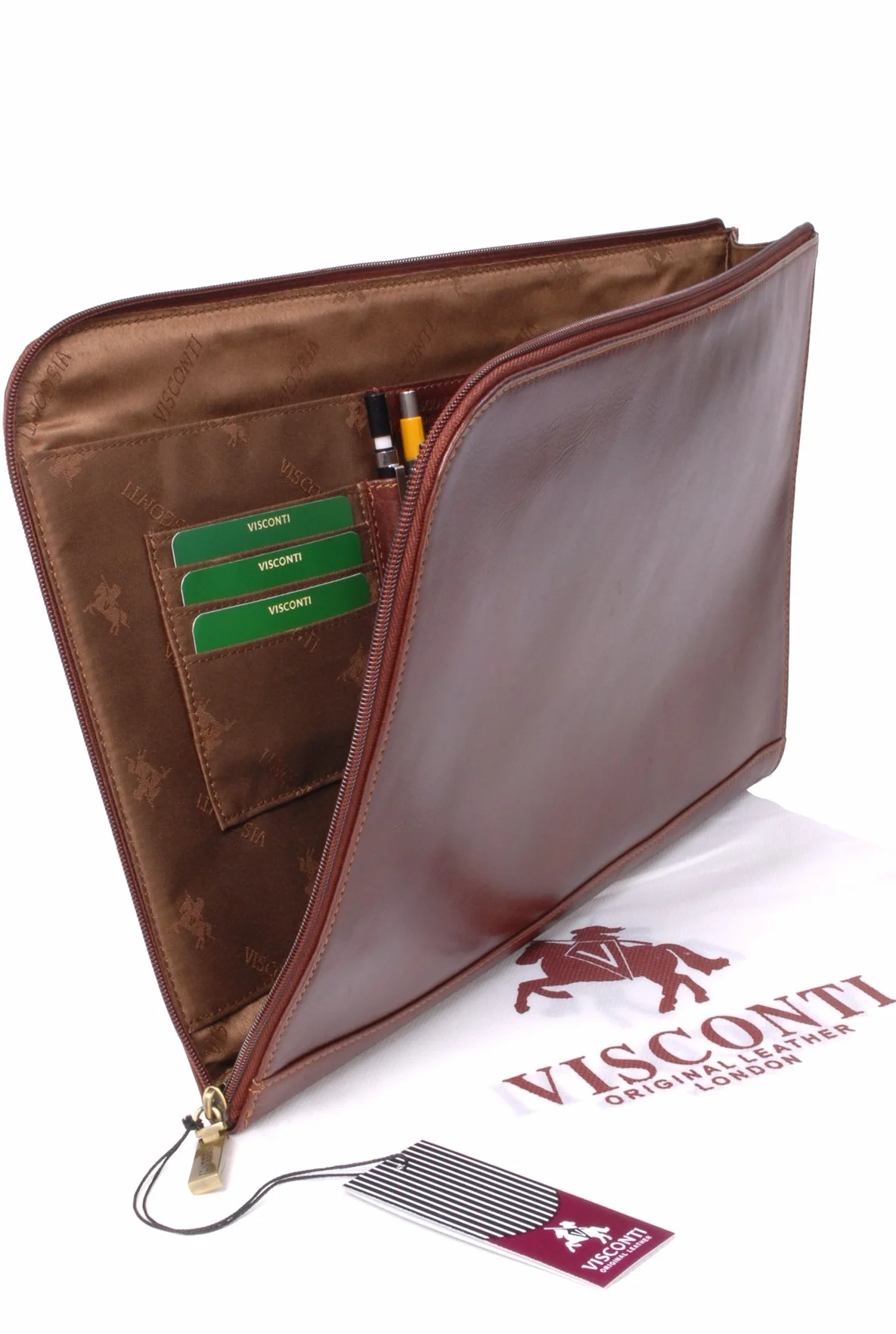 Visconti - Portacuaderno de Piel - Carpeta Portadocumentos A4 con Cremallera - Portafolio de Viaje para Hombre - Bond 18238 - Tostado