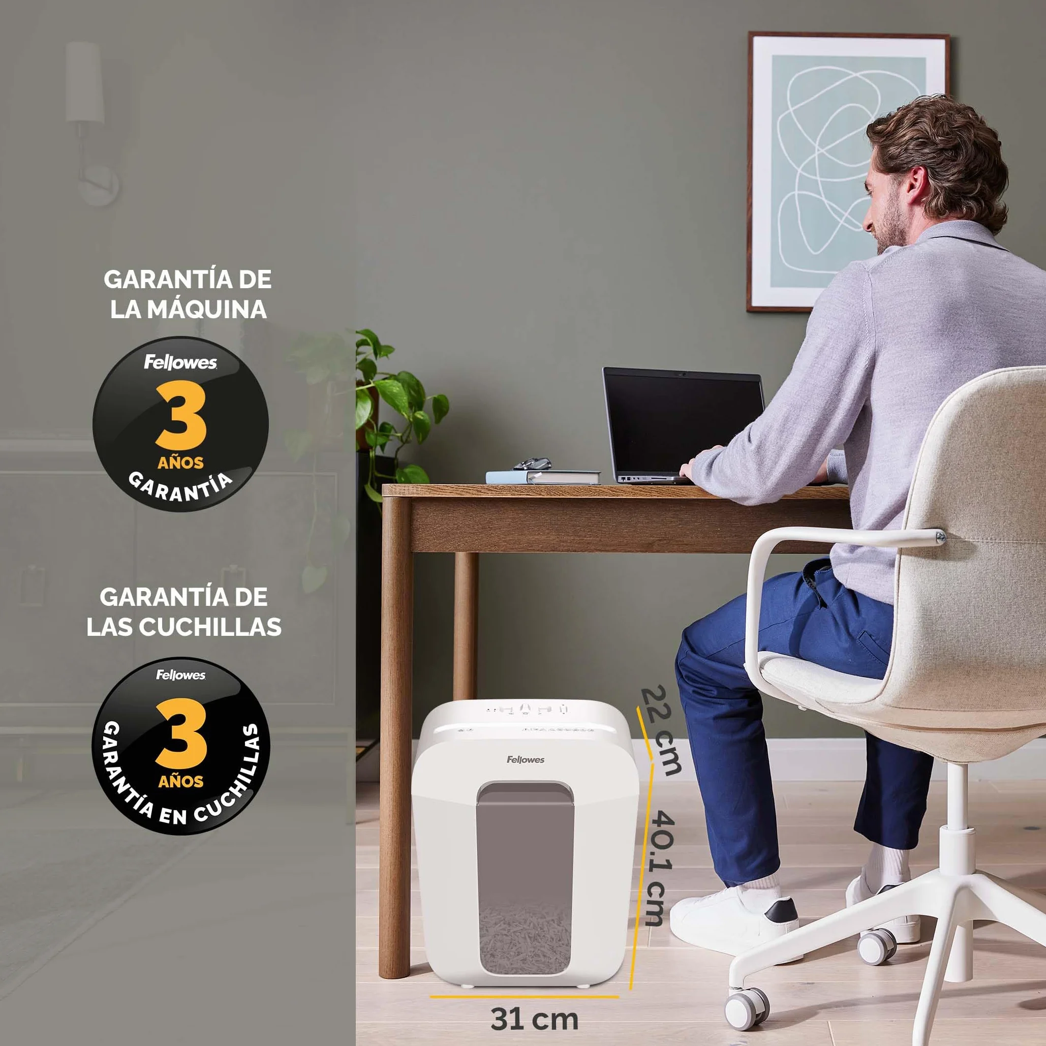 Fellowes Destructora FS-9C - Trituradora de Papel, Corte en partículas, destruye hasta 9 Hojas, Uso Personal, Papelera 17L - Seguridad DIN-P4, Bloqueo de Seguridad - Blanco
