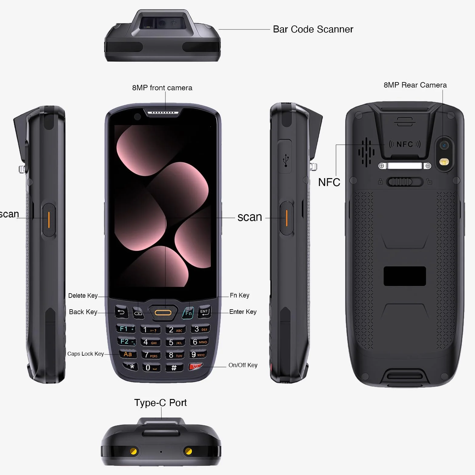 Escáner de código de Barras Android 13 de 4 + 64 GB, escáner de código de Barras Integrado 1D/2D/QR, BT, WiFi Qualcomm Portalbe escáneres para inventario, computadora móvil de Mano PDA para almacén