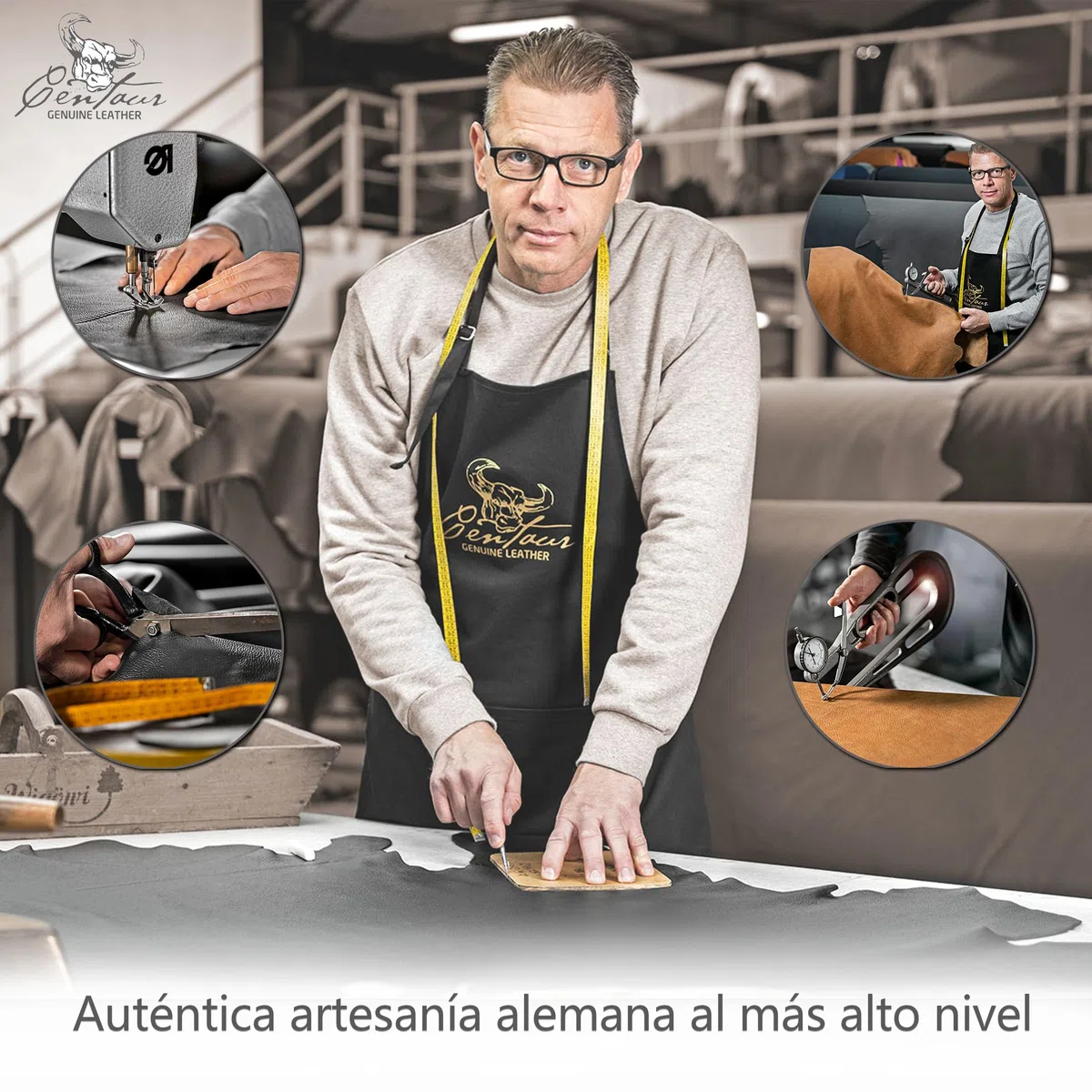 Centaur - Almohadilla de cuero de para escritorio de oficina 50 x 70cm champán/amarillento - plantilla de cuero hecha a mano - almohadilla de escritorio noble