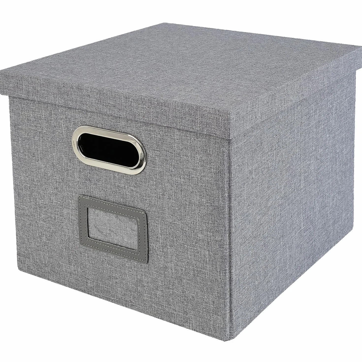 HMF Caja de almacenamiento con tapa para carpetas colgantes DIN A4 | Apto para Kallax | 33 x 37,5 x 28 cm | Gris