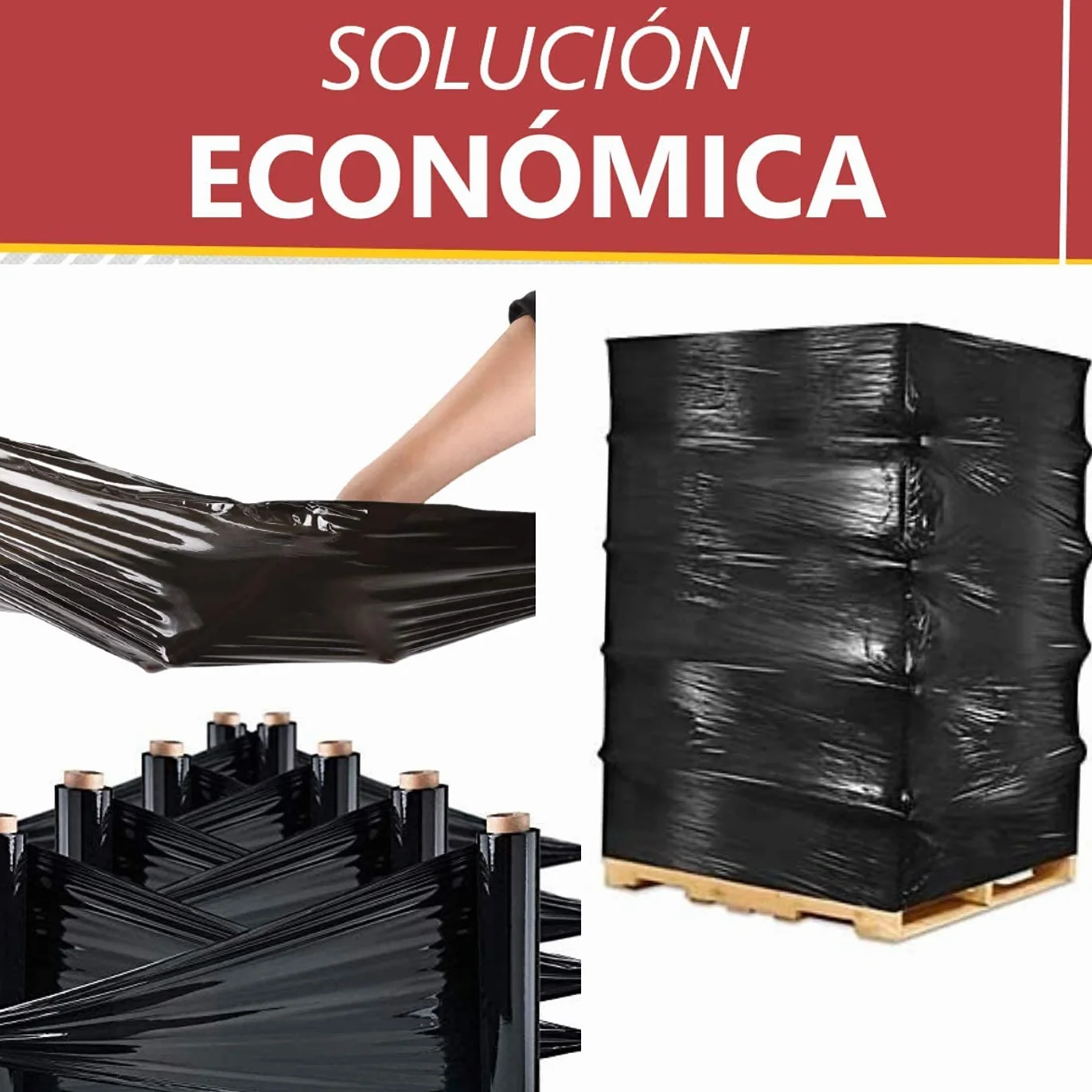 Film Elástico Manual Negro 50 cm x 200 m para Embalaje Industrial – 6 Rollos