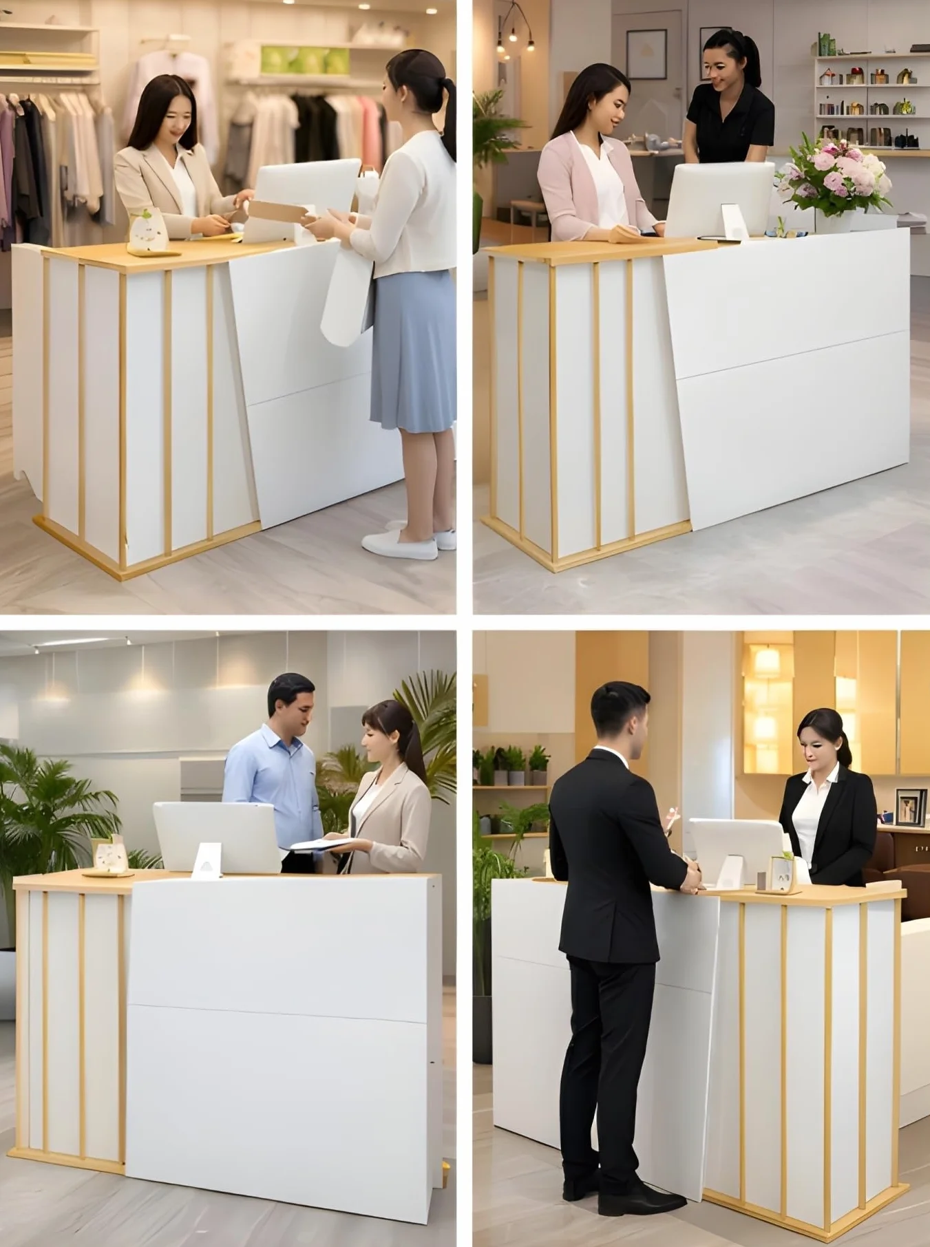 Mostrador de Recepción con Escritorio Integrado y Estantes Abiertos Moderno para Oficina