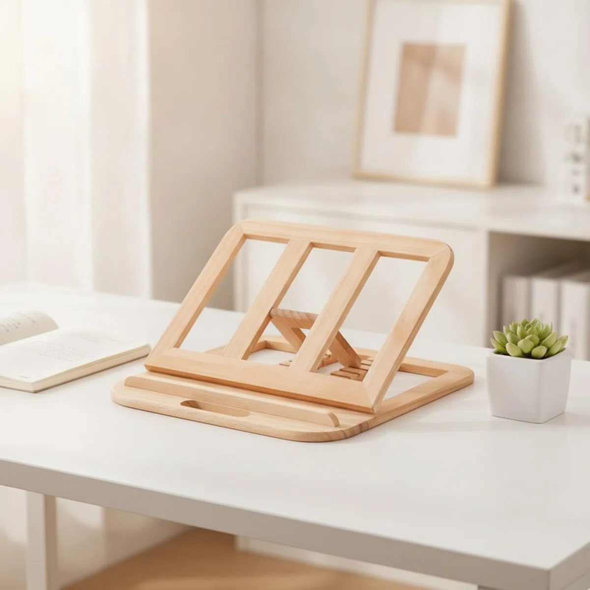 Soporte Portátil para Portátil Elevador Base Atril Soporte Ajustable de Madera de Pino con Ángulos Regulables y Bandeja Asa Ranurada Adecuado para, Soporte De Pino 28x28x1.8cm