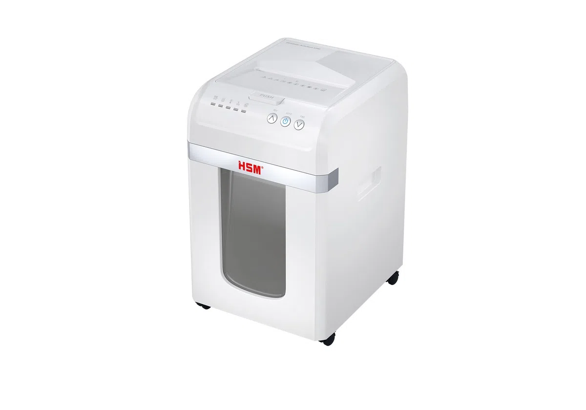 HSM shredstar Autofeed X300 - Trituradora de papel, 300 hojas, para oficina, oficina en casa, clips de papel, tarjetas de crédito, 4 x 12 mm, nivel de seguridad P4, depósito de 30 litros