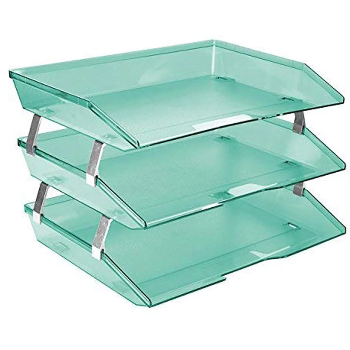 Acrimet Bandeja de 3 Niveles para Cartas/Carga Lateral A4, Organizador de Archivos de Escritorio, Plástico (Color Verde Transparente)