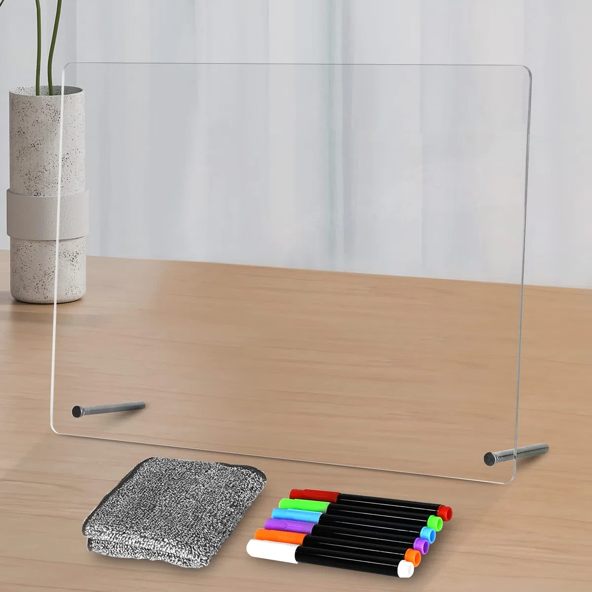 Pizarra acrílica de borrado en seco para lista de tareas, tablero de notas transparente de escritorio, pizarra blanca de mesa de 9 x 13 pulgadas con soporte para oficina, hogar, escuela, incluye 6